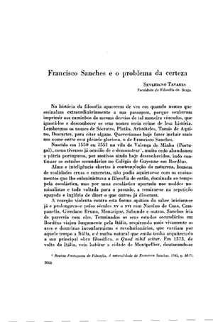 Severiano Tavares, Francisco Sanches e o problema da certeza | Mendoza 1949