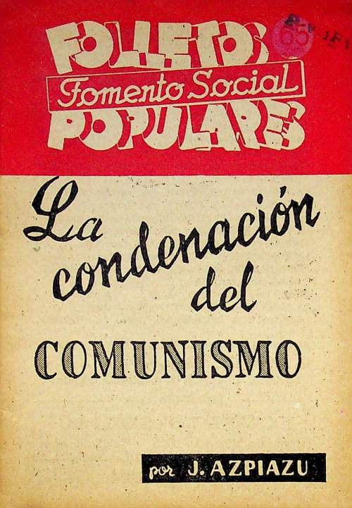 Joaquín Azpiazu, La condenación del comunismo, Folletos populares Fomento Social, Madrid 1951 cubierta