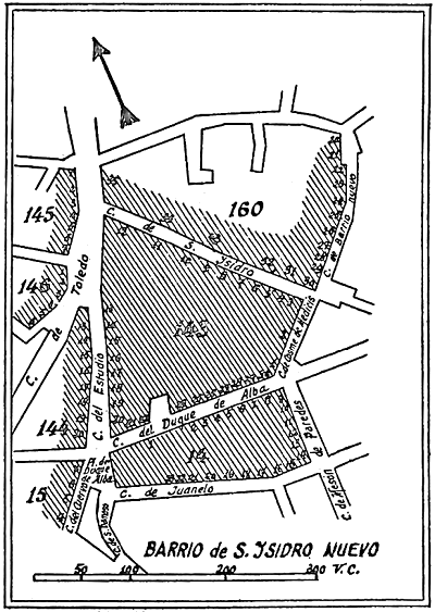 Madrid. Barrio de San Isidro nuevo / Guía de la Universidad de Madrid 1945, página 75 plano