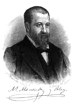 Grabado de don Marcelino en el Homenaje a Menéndez Pelayo 1899