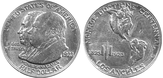 Moneda norteamericana de medio dolar conmemorativa del Centenario de la Doctrina de Monroe
