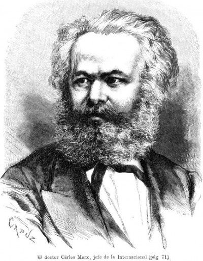 El doctor Carlos Marx, jefe de la Internacional, grabado de Tomás Carlos Capúz, La Ilustración Española y Americana, Madrid 1 febrero 1872