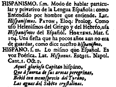 Hispanismo en el Diccionario de Autoridades 1734
