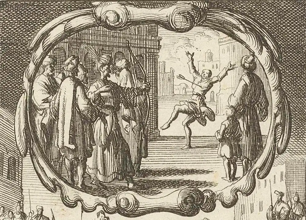 Cambises mata al hijo de Presaspes - Grabado de Juan Luiken (1649-1712) imagen