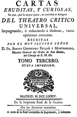 Feijoo, Cartas eruditas y curiosas, tomo 3 portada