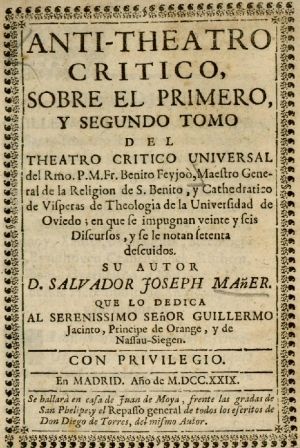 Salvador José Mañer, Antiteatro crítico, 1729