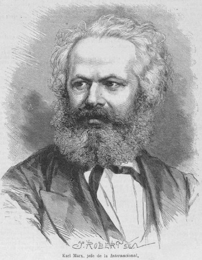 Karl Marx, jefe de la Internacional, grabado de Julio Robert, El Correo de Ultramar, París, noviembre 1871