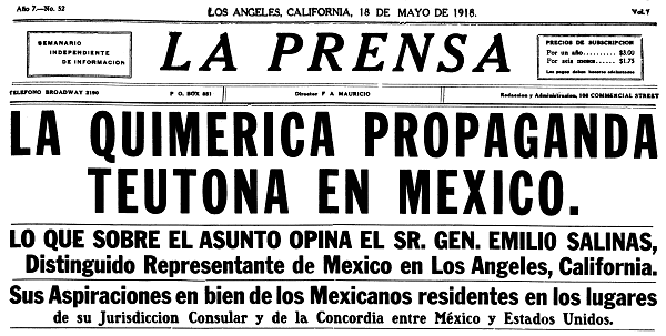 La Prensa, Los Ángeles, California, 18 mayo 1918 La Prensa