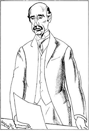 José María Salaverría, en el momento de comenzar su Conferencia (Dibujo de Vázquez Díaz)