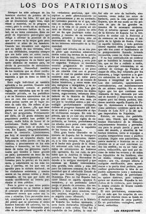 Luis Araquistain, Los dos patriotismos, 1929