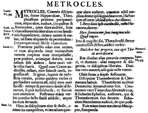 Metrocles en Stanley, History of Philosophy, 1711