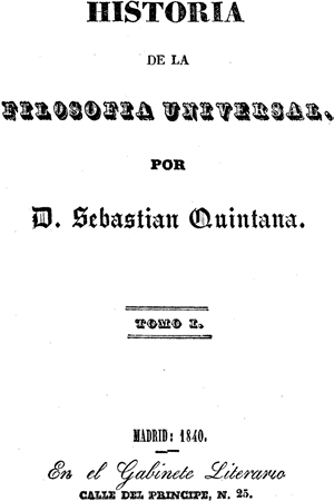 Sebastián Quintana, Historia de la filosofía universal, Madrid 1840