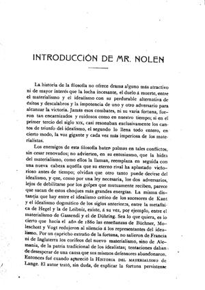 Federico Alberto Lange, Historia del materialismo, Introducción de Mr. Nolen