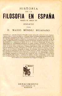 Mario Méndez Bejarano, Historia de la filosofía en España, Madrid 1929