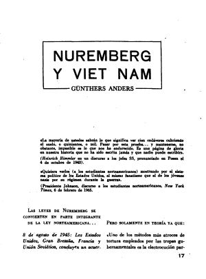 Günthers Anders, Nuremberg y Viet Nam, Pensamiento Crítico, número 4, mayo 1967 Pensamiento Crítico