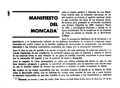 Raúl Gómez García, Manifiesto del Moncada, Pensamiento Crítico, número 18-19, julio-agosto 1968 Pensamiento Crítico