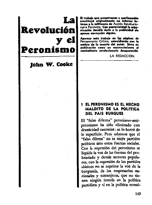 John W. Cooke, La Revolución y el Peronismo, Pensamiento Crítico, número 21, octubre 1968 Pensamiento Crítico