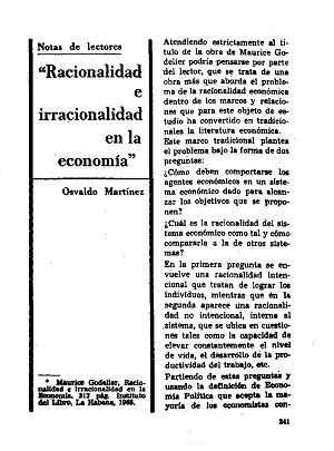 Osvaldo Martínez, Racionalidad e irracionalidad en la economía, Pensamiento Crítico, número 24, enero 1969 Pensamiento Crítico