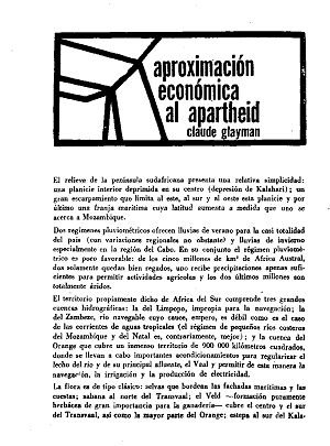 Claude Glayman, Aproximación económica al Apartheid, Pensamiento Crítico, número 32, septiembre 1969 Pensamiento Crítico