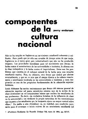 Perry Anderson, Componentes de la cultura nacional, Pensamiento Crítico, número 34-35, noviembre-diciembre 1969 Pensamiento Crítico