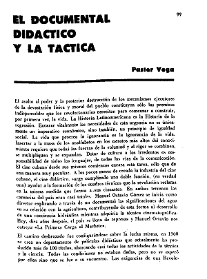 Pastor Vega, El documental didáctico y la táctica, Pensamiento Crítico, número 42, julio 1970 Pensamiento Crítico