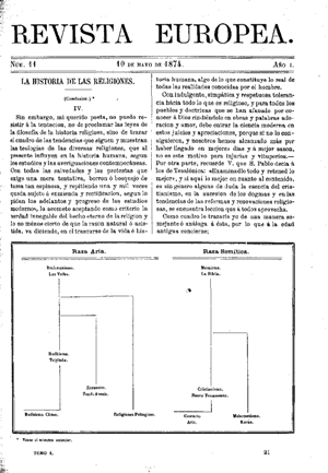 Francisco de Paula Canalejas, La Historia de las religiones, 1874