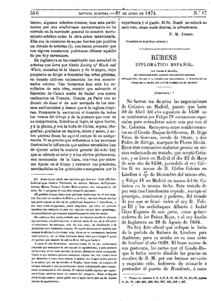 Gregorio Cruzada Villaamil, Rubens, diplomático español, 1874