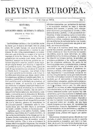 Joaqu&iacute;n Mart&iacute;n de Ol&iacute;as, Historia del movimiento obrero en Europa y Am&eacute;rica, 1874