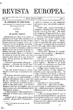 Pedro Antonio de Alarcón (1833-1891), El sombrero de tres picos, 1874