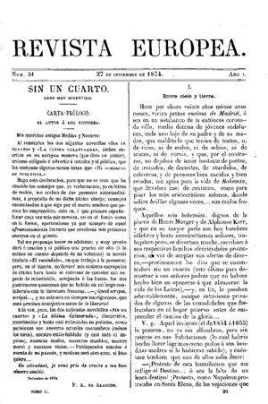 Pedro Antonio de Alarcón (1833-1891), Sin un cuarto, 1874