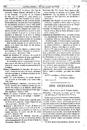 A. Sánchez Pérez, Dos comedias, 1874