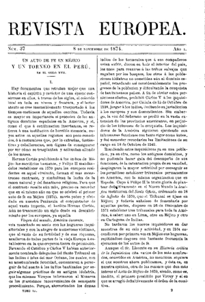 A. Rodríguez Villa, Un auto de fe en Méjico y un torneo en el Perú, en el siglo XVII, 1874