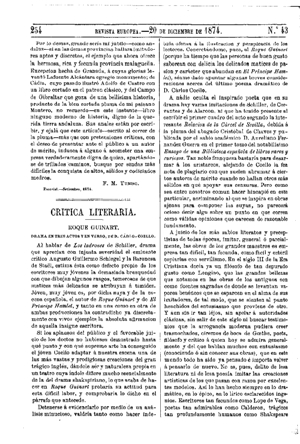 Manuel Ca&ntilde;ete, Cr&iacute;tica literaria. Roque Guinart, 1874