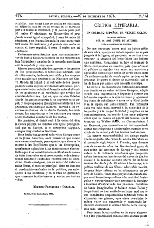 Manuel Cañete, Crítica literaria, 1874