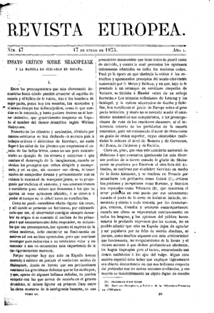 Lucio Viñas y Deza, Ensayo crítico sobre Shakespeare, 1875