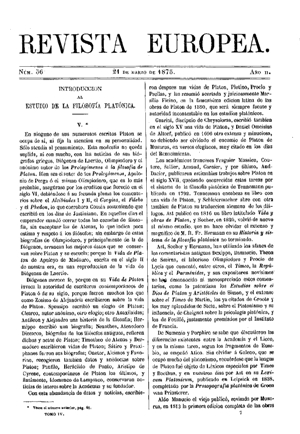 Francisco de Paula Canalejas, Introducción al estudio de la filosofía platónica, 1875