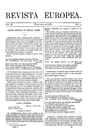 José del Perojo, Cartas inéditas de Enrique Heine, 1875