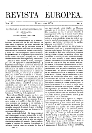 José del Perojo, La antropología y el naturalismo contemporáneo, 1875