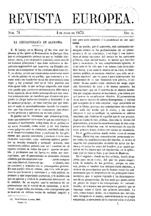 José del Perojo, La historiografía en Alemania, 1875