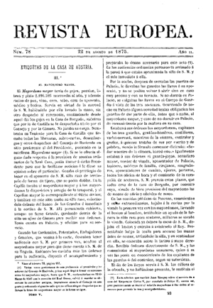 Antonio Rodríguez Villa, Etiquetas de la Casa de Austria, 1875