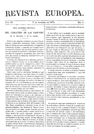 Francisco de Paula Canalejas, Del carácter de las pasiones en la tragedia y en el drama, 1875